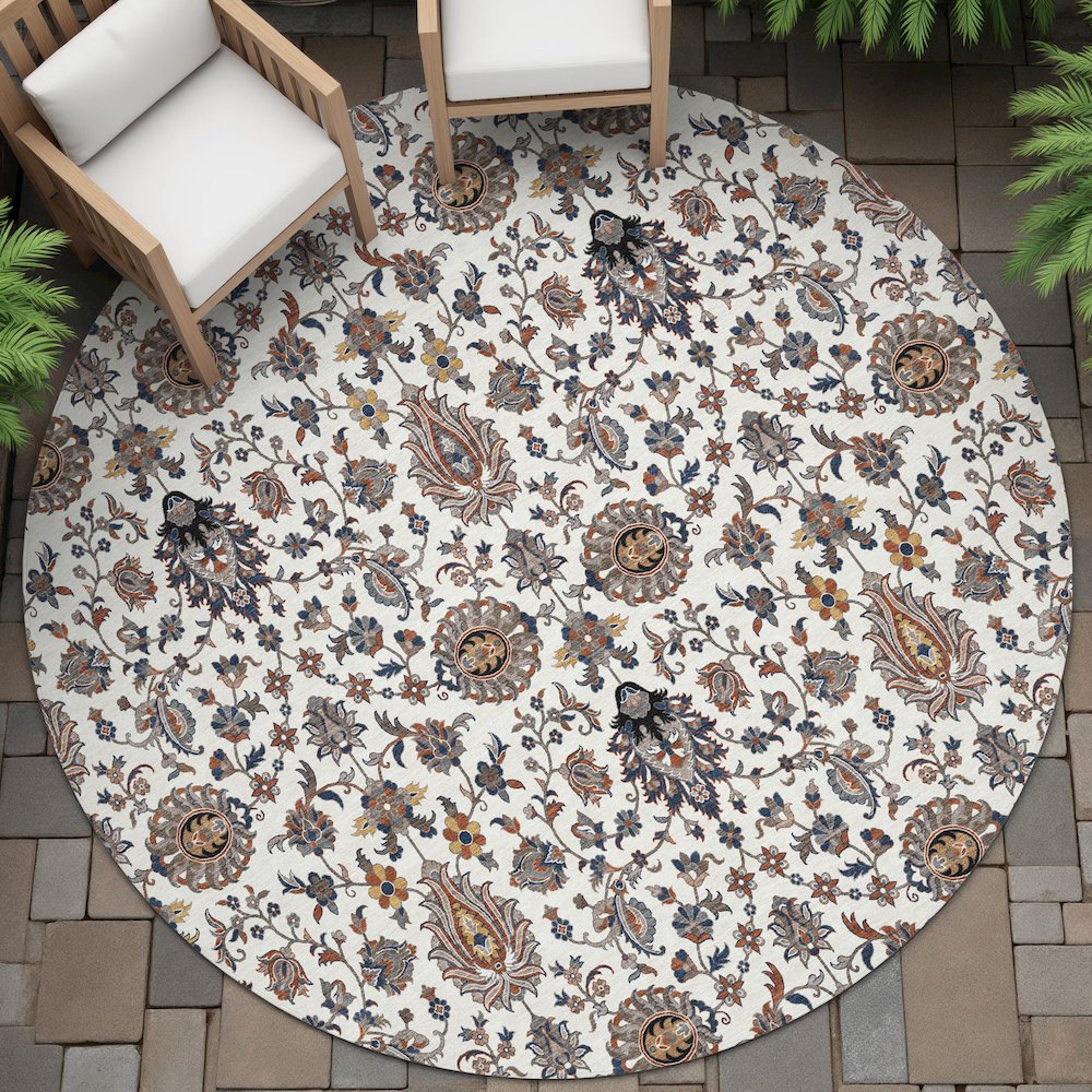 Machine Washable Indoor/Outdoor Chantille ACN2192 Ivory 8' x 8' Round Rug. Picture 6