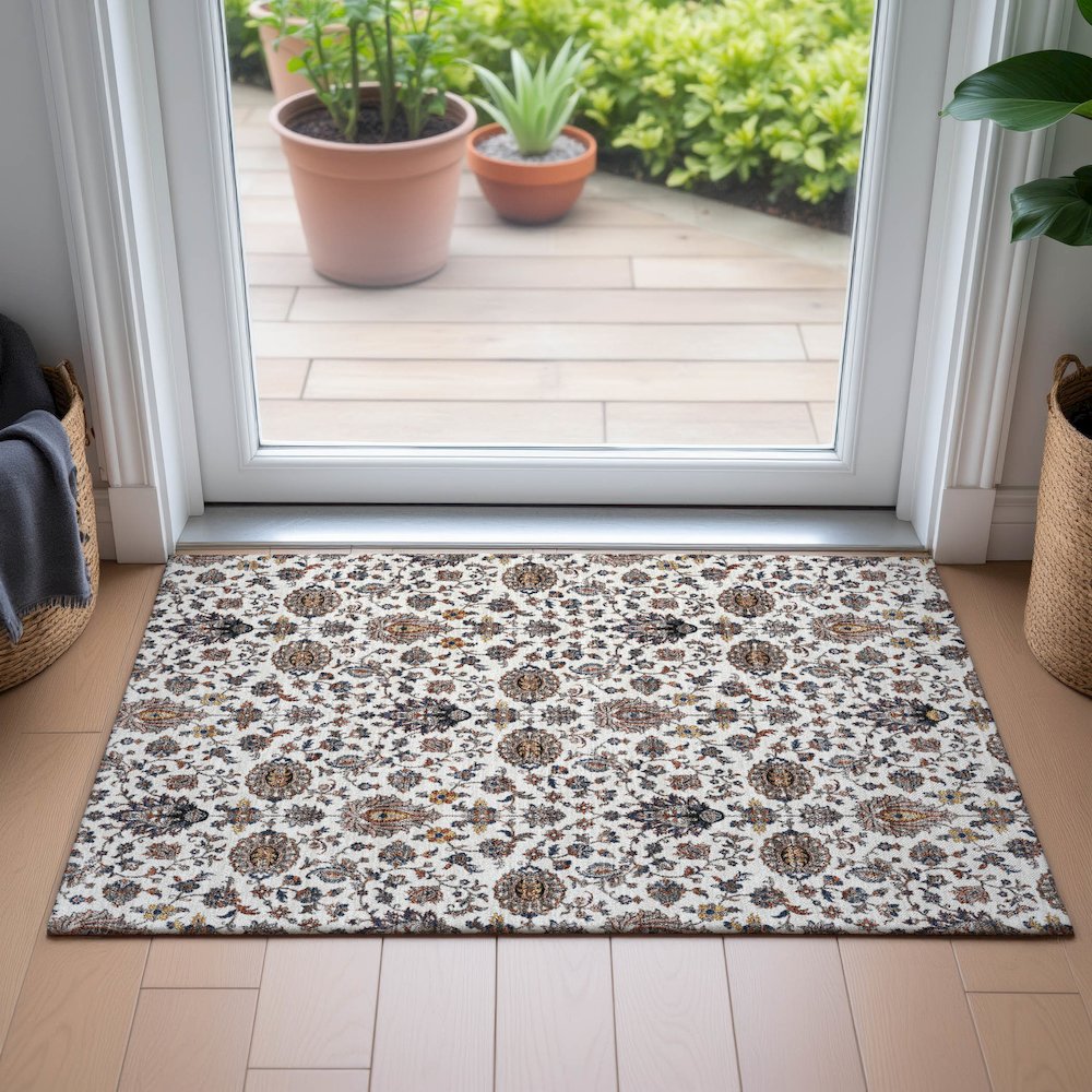 Machine Washable Indoor/Outdoor Chantille ACN2192 Ivory 1'8" x 2'6" Rug. Picture 5