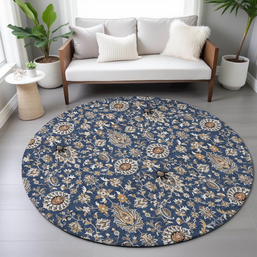 Machine Washable Indoor/Outdoor Chantille ACN2192 Navy 8' x 8' Round Rug. Picture 5