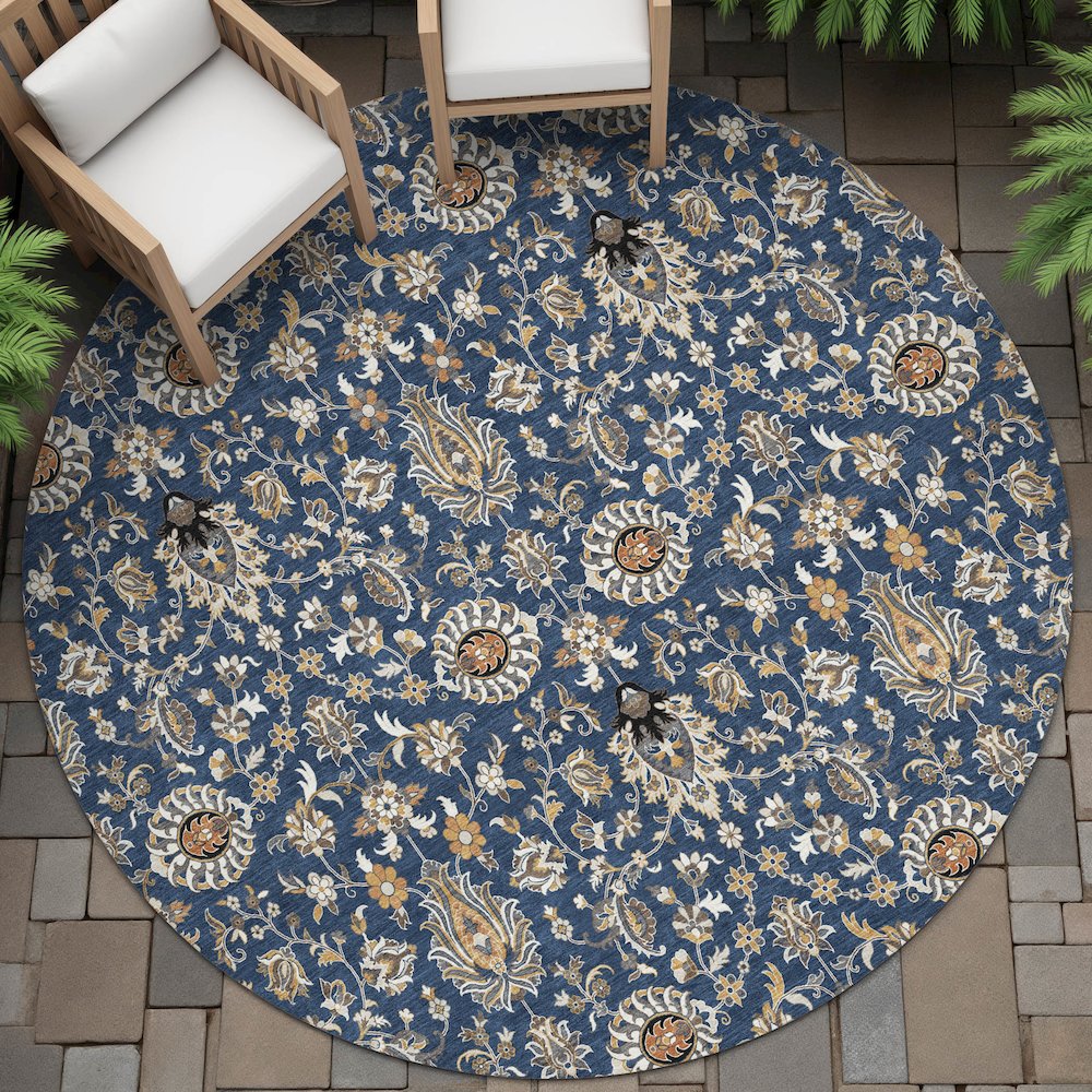 Machine Washable Indoor/Outdoor Chantille ACN2192 Navy 8' x 8' Round Rug. Picture 6
