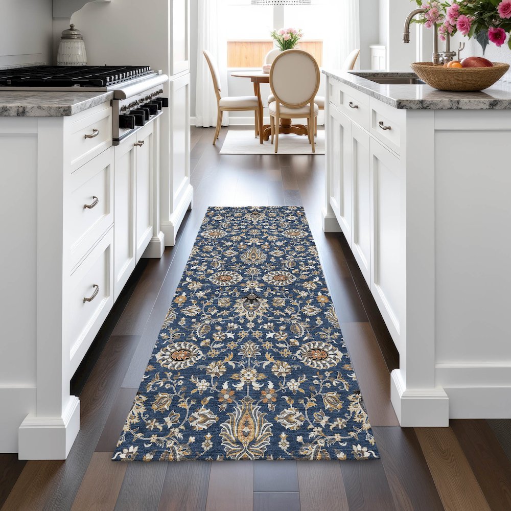 Machine Washable Indoor/Outdoor Chantille ACN2192 Navy 2'3" x 7'6" Runner Rug. Picture 5