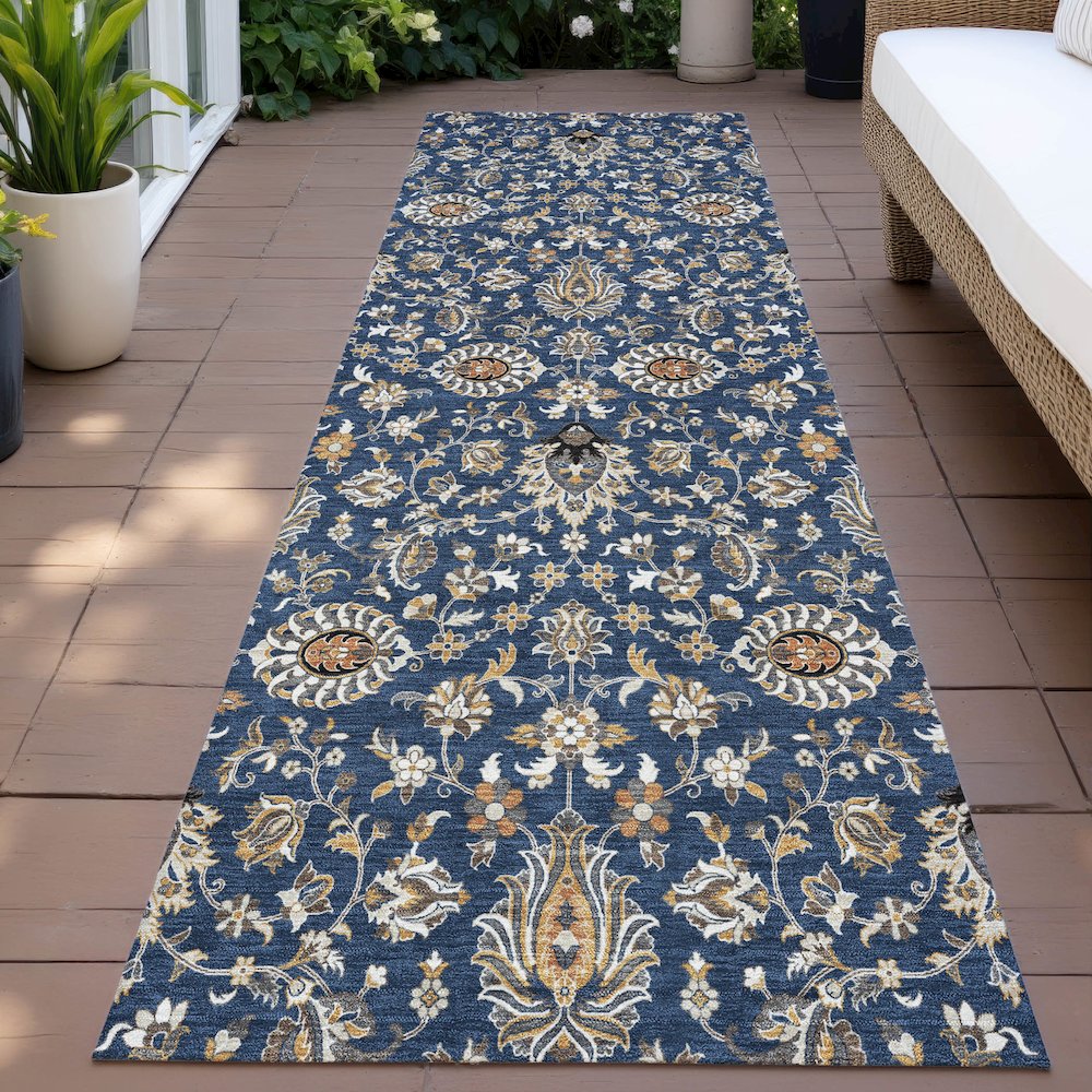 Machine Washable Indoor/Outdoor Chantille ACN2192 Navy 2'3" x 7'6" Runner Rug. Picture 6