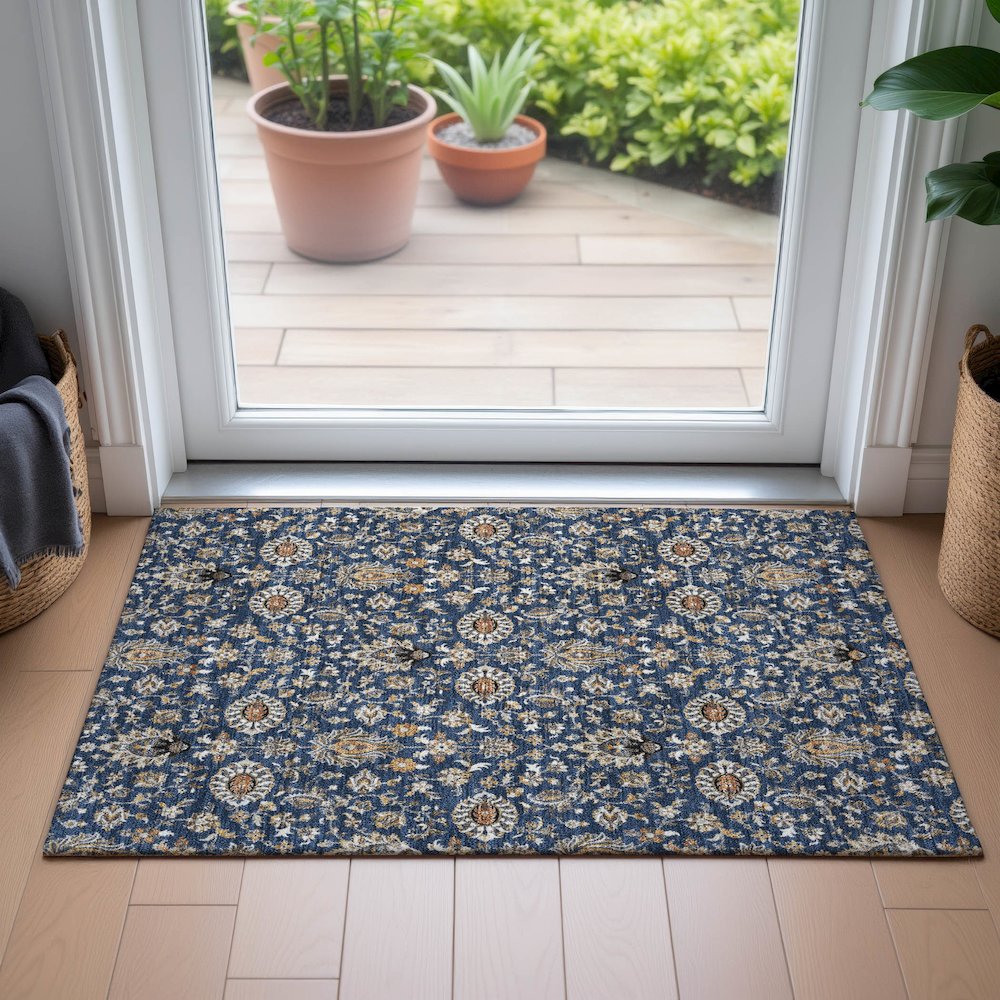 Machine Washable Indoor/Outdoor Chantille ACN2192 Navy 1'8" x 2'6" Rug. Picture 5