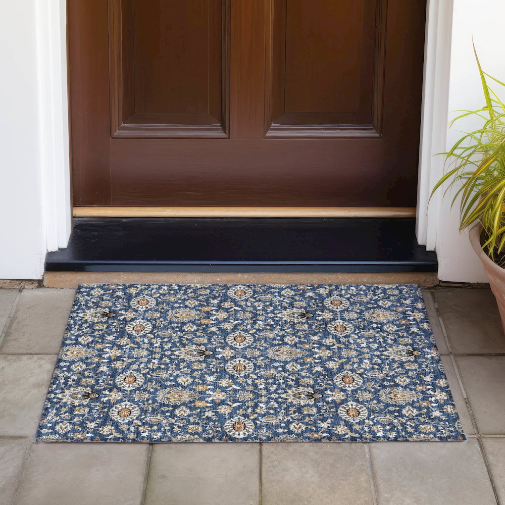 Machine Washable Indoor/Outdoor Chantille ACN2192 Navy 1'8" x 2'6" Rug. Picture 6
