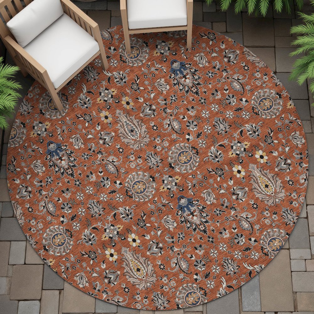 Machine Washable Indoor/Outdoor Chantille ACN2192 Paprika 8' x 8' Round Rug. Picture 6