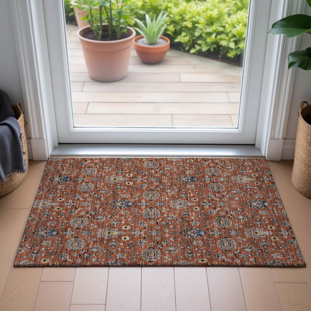 Machine Washable Indoor/Outdoor Chantille ACN2192 Paprika 1'8" x 2'6" Rug. Picture 5