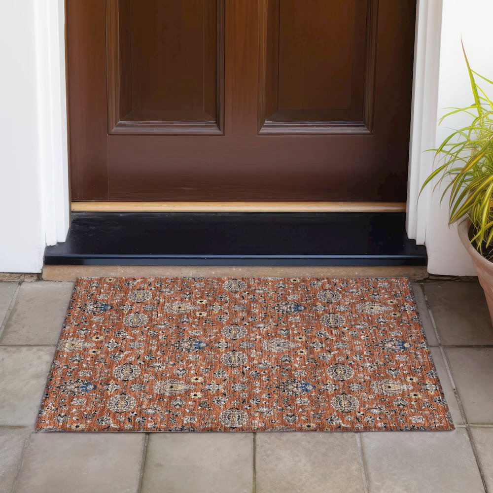 Machine Washable Indoor/Outdoor Chantille ACN2192 Paprika 1'8" x 2'6" Rug. Picture 6