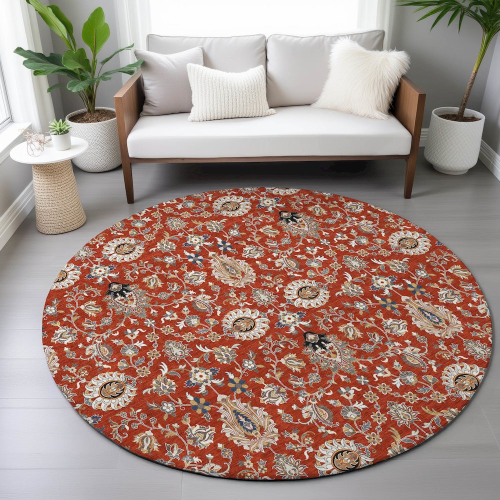 Machine Washable Indoor/Outdoor Chantille ACN2192 Red 8' x 8' Round Rug. Picture 5