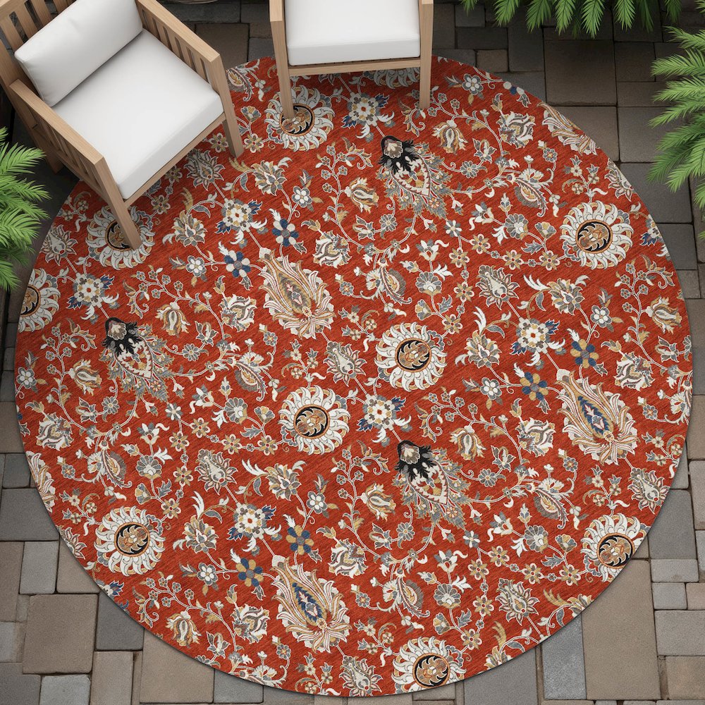 Machine Washable Indoor/Outdoor Chantille ACN2192 Red 8' x 8' Round Rug. Picture 6