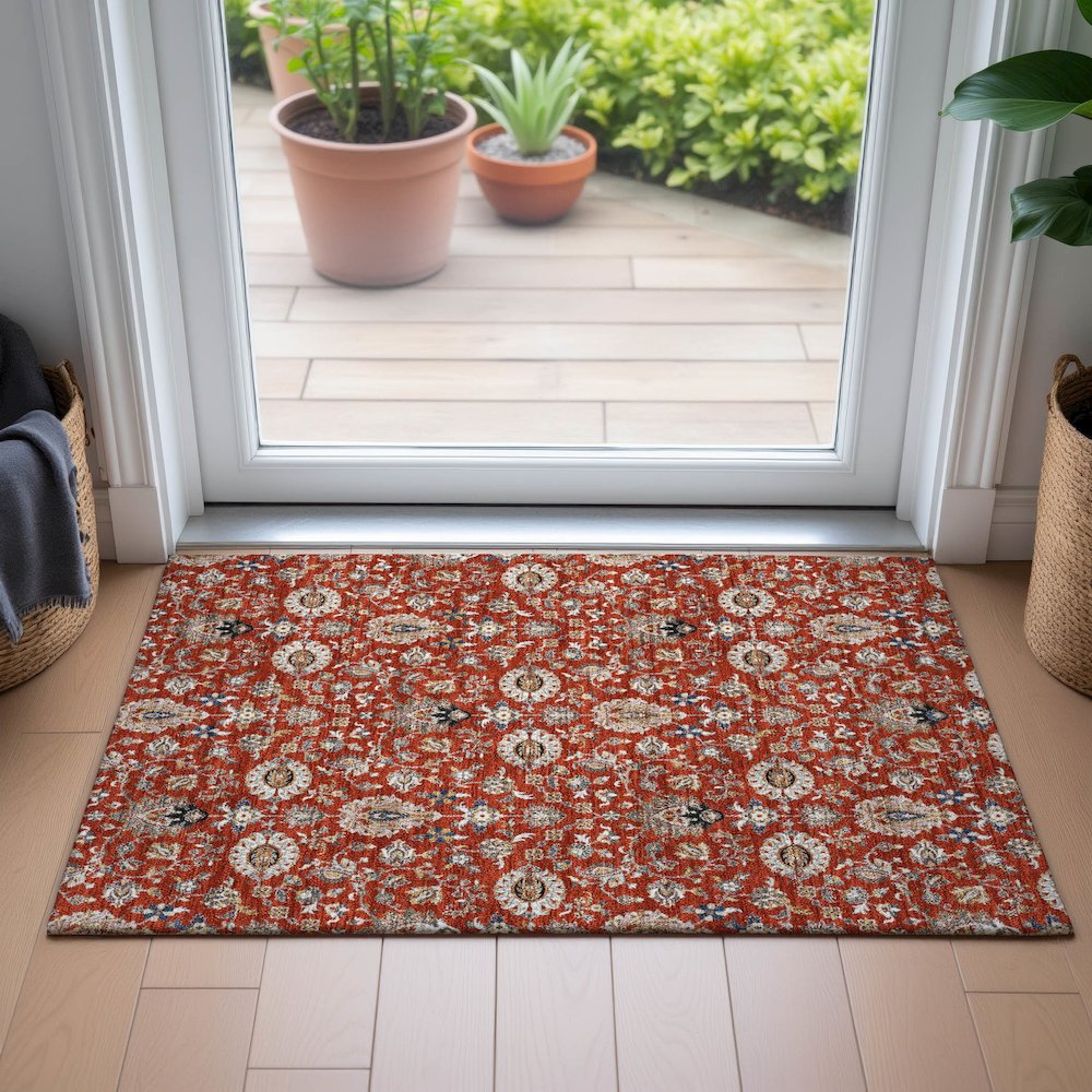 Machine Washable Indoor/Outdoor Chantille ACN2192 Red 1'8" x 2'6" Rug. Picture 5