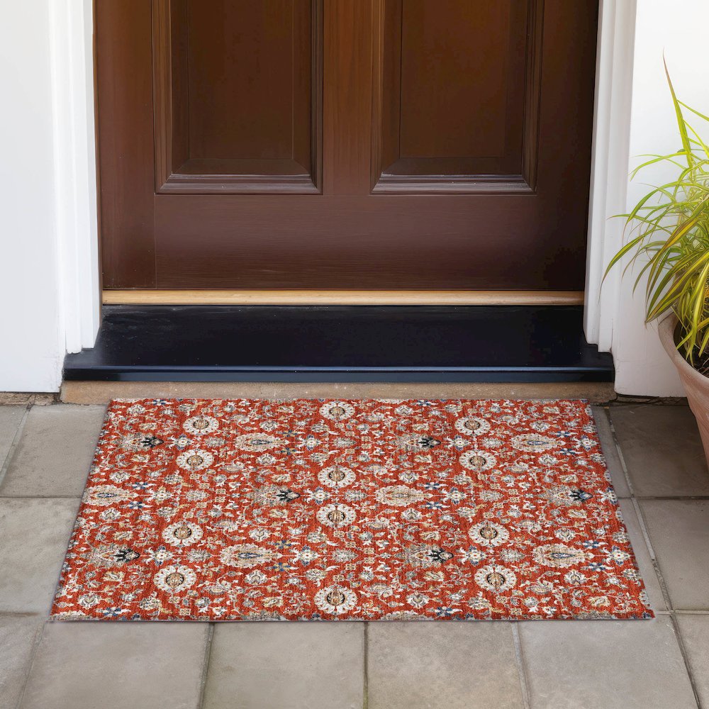 Machine Washable Indoor/Outdoor Chantille ACN2192 Red 1'8" x 2'6" Rug. Picture 6