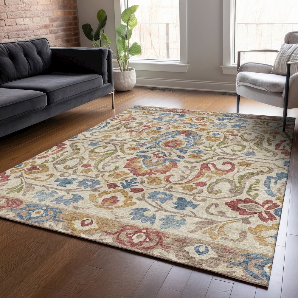 Machine Washable Indoor/Outdoor Chantille ACN2193 Beige 2'6" x 3'10" Rug. Picture 5