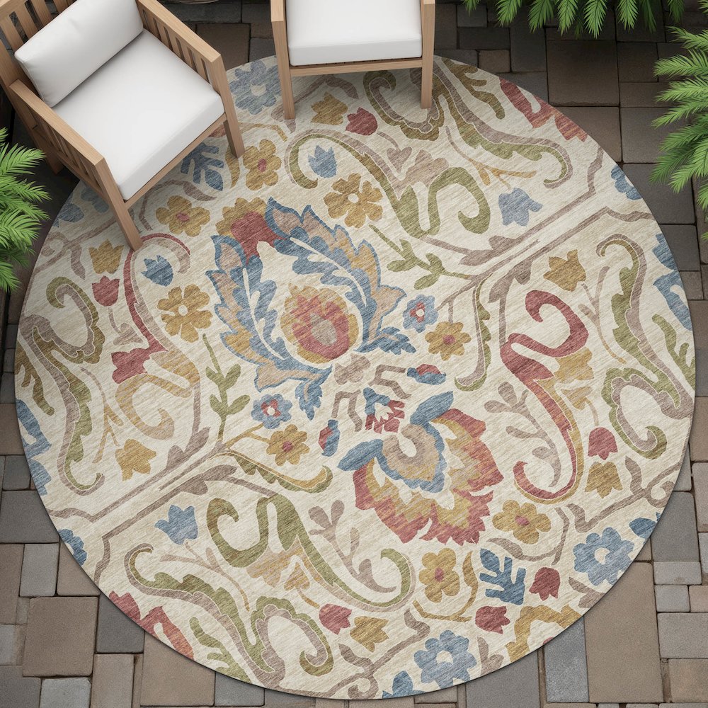 Machine Washable Indoor/Outdoor Chantille ACN2193 Beige 8' x 8' Round Rug. Picture 6