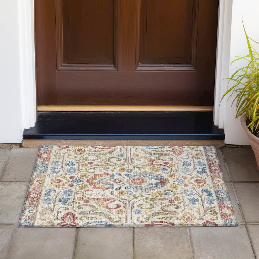 Machine Washable Indoor/Outdoor Chantille ACN2193 Beige 1'8" x 2'6" Rug. Picture 6