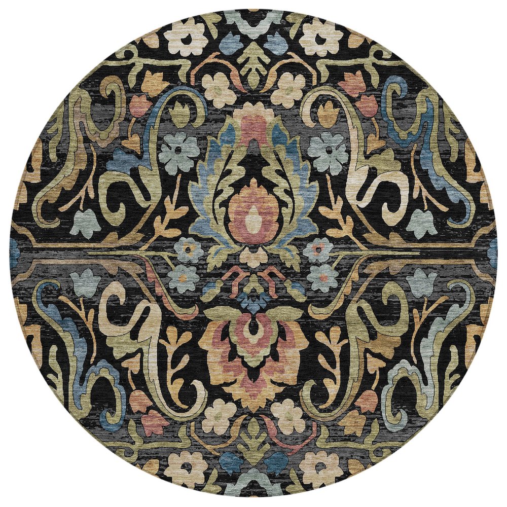 Machine Washable Indoor/Outdoor Chantille ACN2193 Black 8' x 8' Round Rug. Picture 1