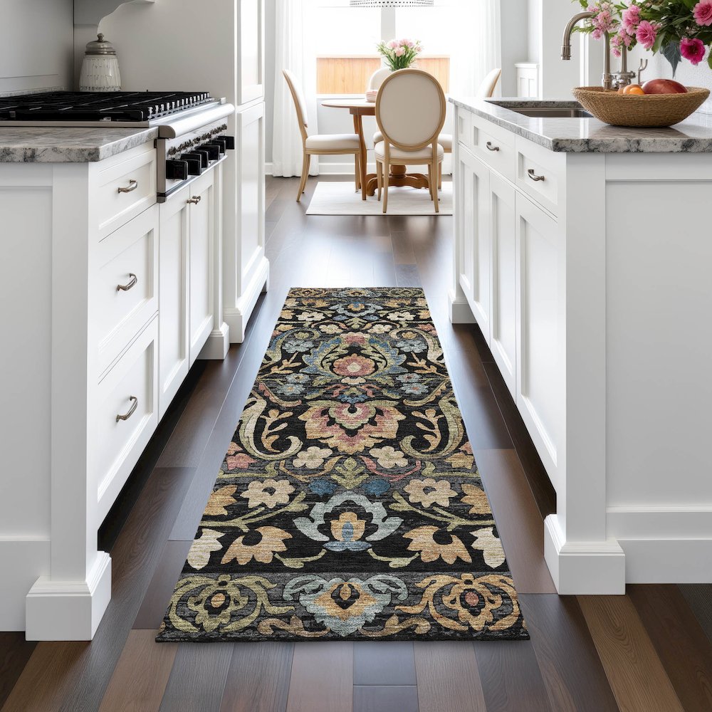 Machine Washable Indoor/Outdoor Chantille ACN2193 Black 2'3" x 7'6" Runner Rug. Picture 5