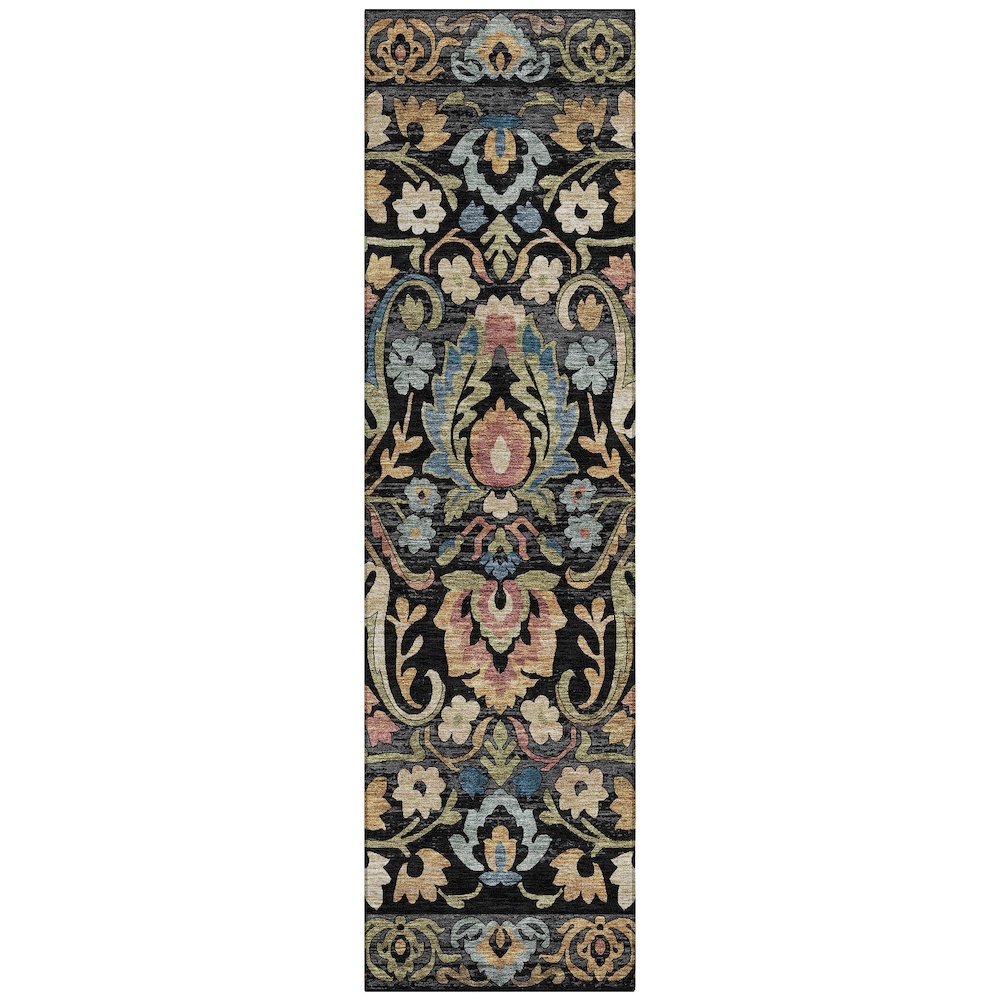 Machine Washable Indoor/Outdoor Chantille ACN2193 Black 2'3" x 7'6" Runner Rug. Picture 1