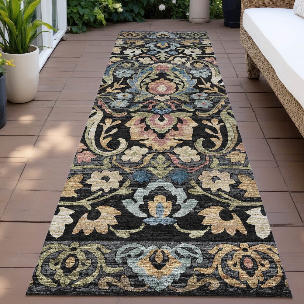 Machine Washable Indoor/Outdoor Chantille ACN2193 Black 2'3" x 7'6" Runner Rug. Picture 6