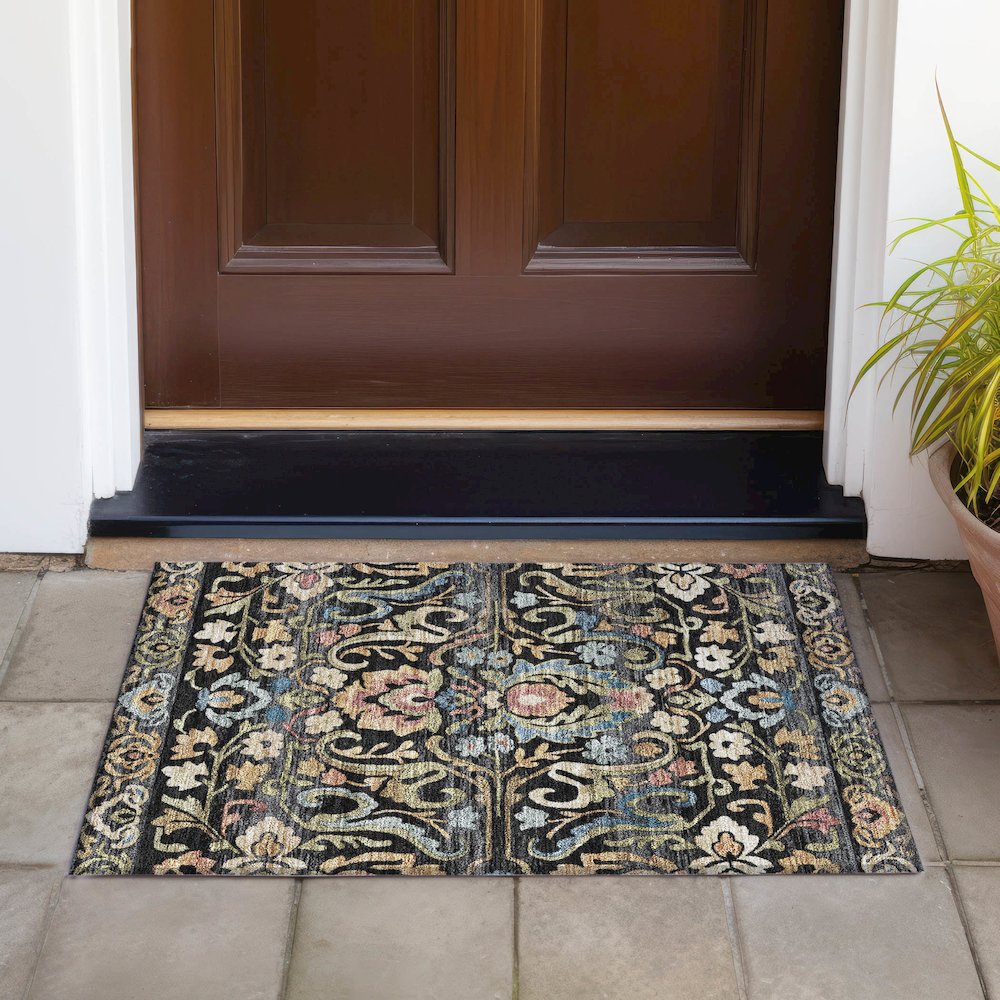 Machine Washable Indoor/Outdoor Chantille ACN2193 Black 1'8" x 2'6" Rug. Picture 6