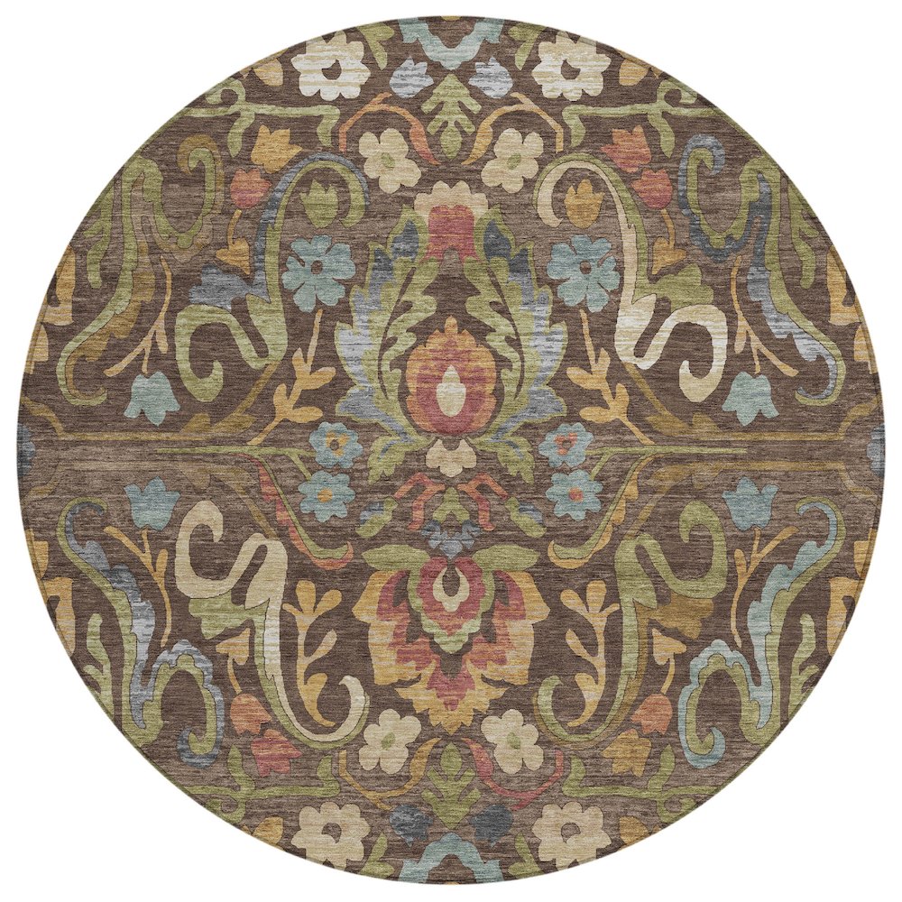 Machine Washable Indoor/Outdoor Chantille ACN2193 Chocolate 8' x 8' Round Rug. Picture 1