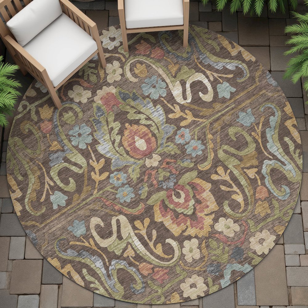 Machine Washable Indoor/Outdoor Chantille ACN2193 Chocolate 8' x 8' Round Rug. Picture 6