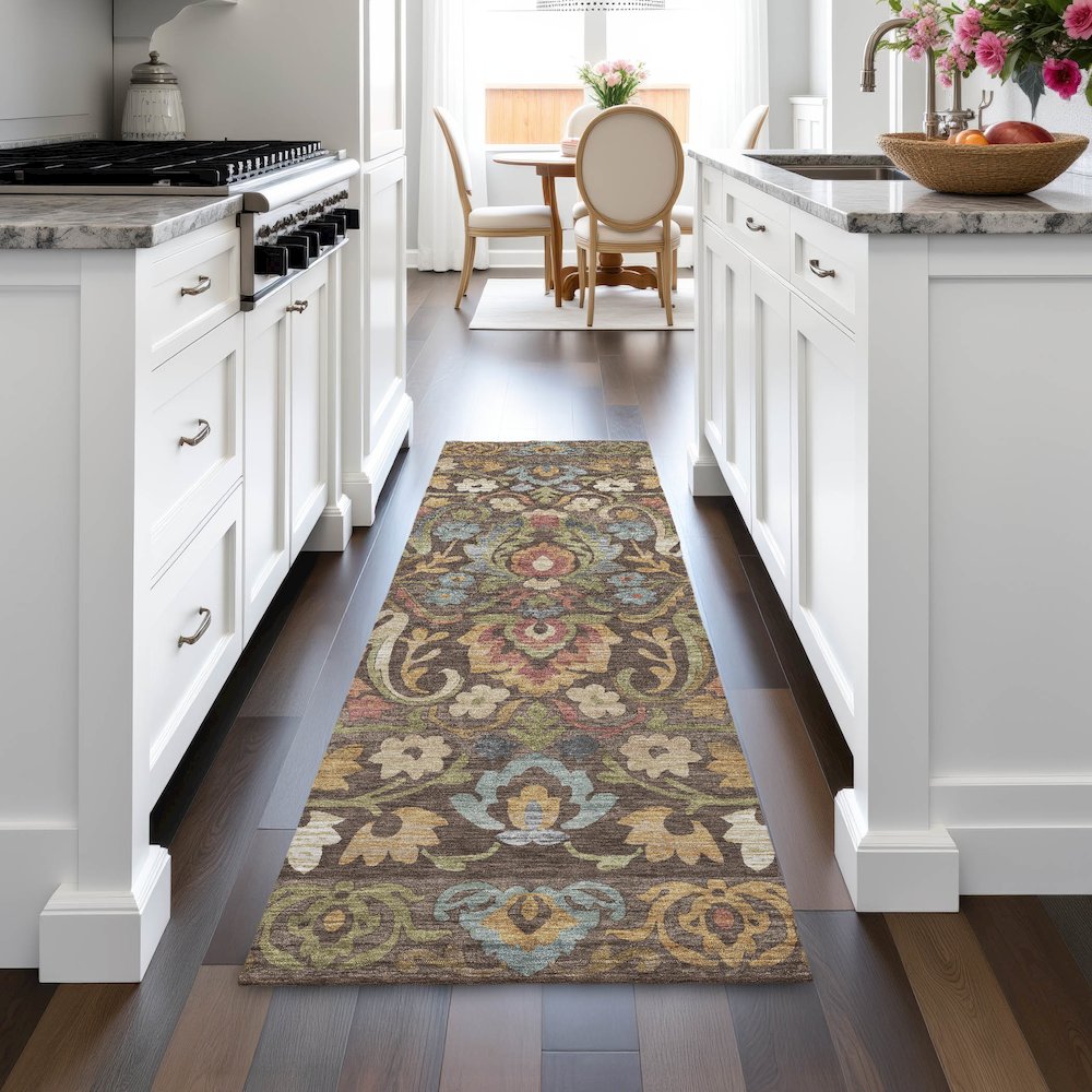 Machine Washable Indoor/Outdoor Chantille ACN2193 Chocolate 2'3"x7'6" Runner Rug. Picture 5