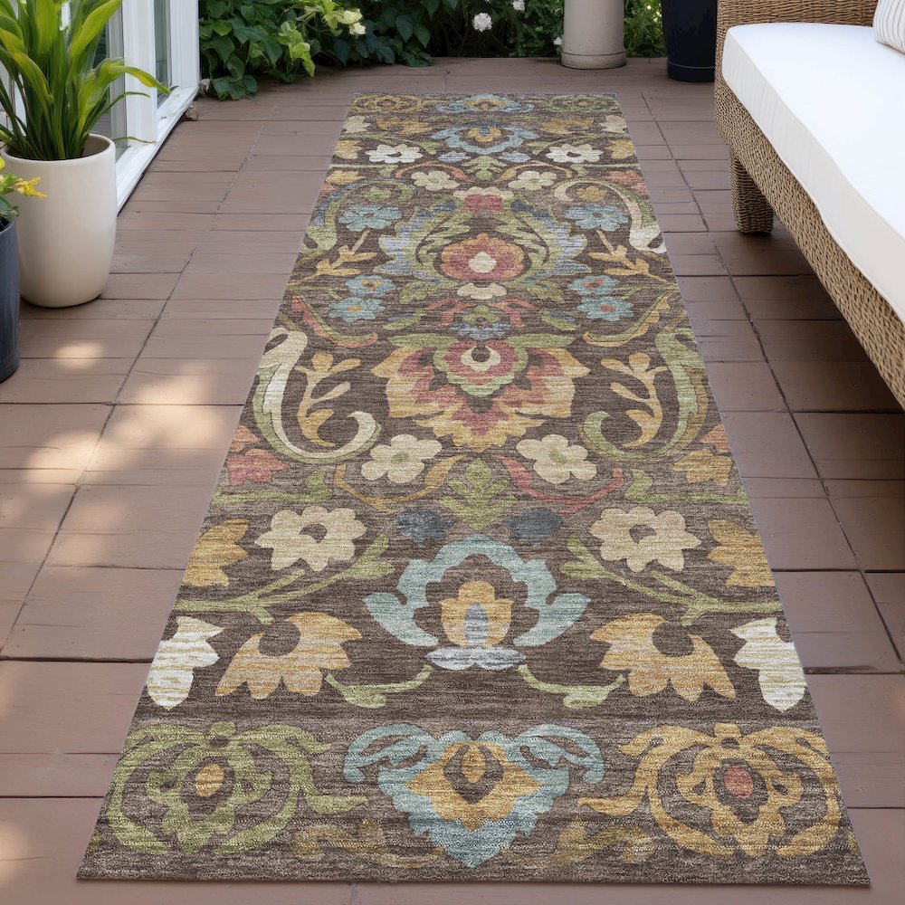 Machine Washable Indoor/Outdoor Chantille ACN2193 Chocolate 2'3"x7'6" Runner Rug. Picture 6