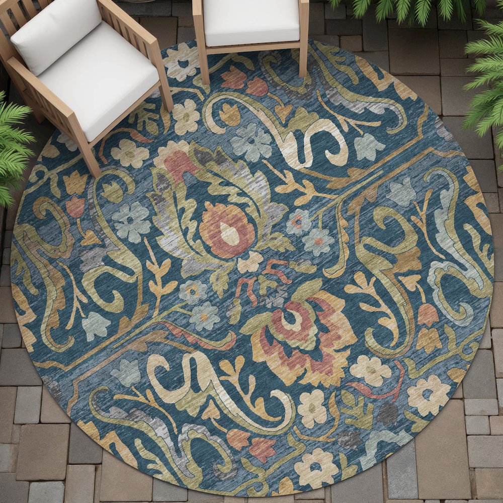 Machine Washable Indoor/Outdoor Chantille ACN2193 Navy 8' x 8' Round Rug. Picture 6