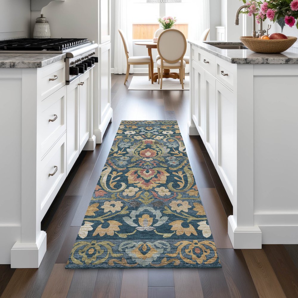 Machine Washable Indoor/Outdoor Chantille ACN2193 Navy 2'3" x 7'6" Runner Rug. Picture 5