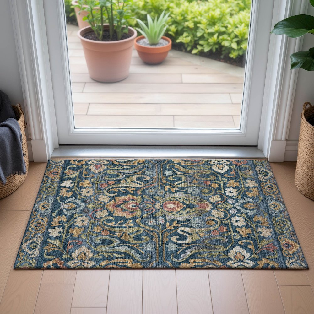 Machine Washable Indoor/Outdoor Chantille ACN2193 Navy 1'8" x 2'6" Rug. Picture 5