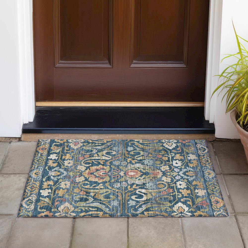 Machine Washable Indoor/Outdoor Chantille ACN2193 Navy 1'8" x 2'6" Rug. Picture 6