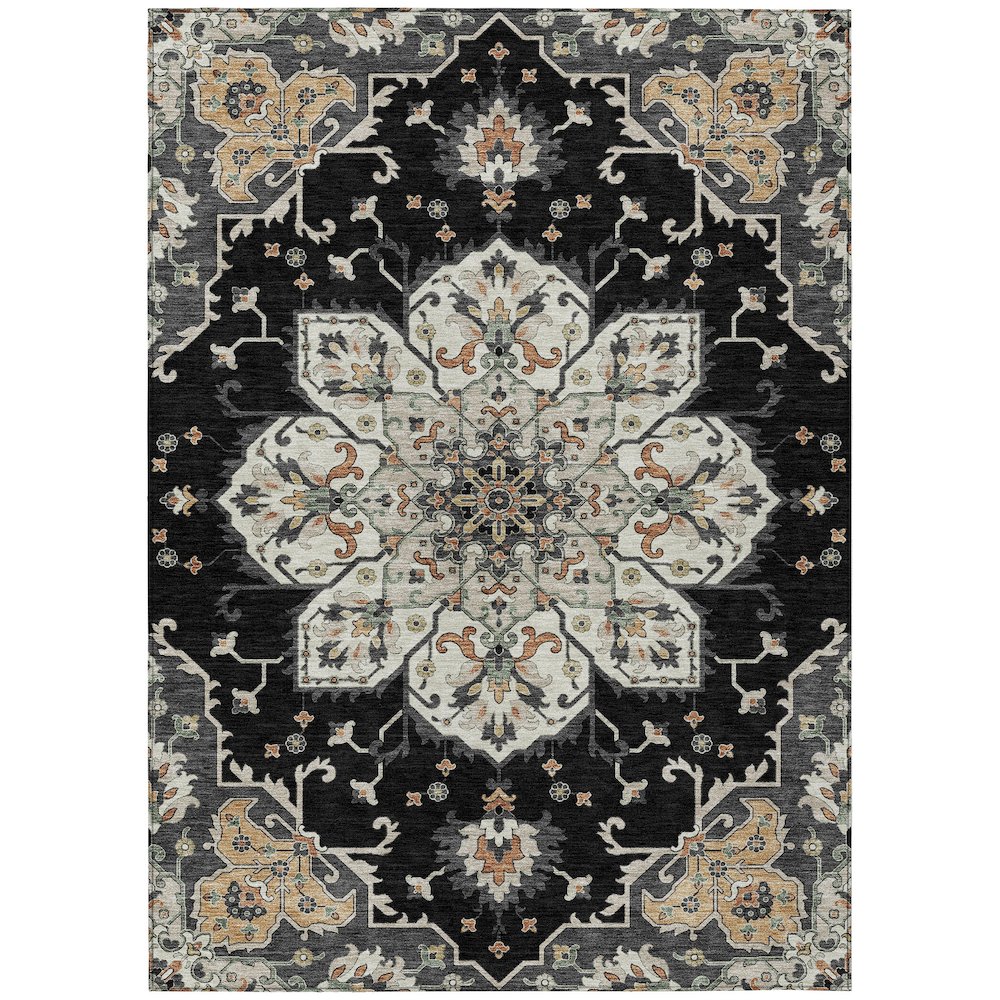 Machine Washable Indoor/Outdoor Chantille ACN2194 Black 2'6" x 3'10" Rug. Picture 1