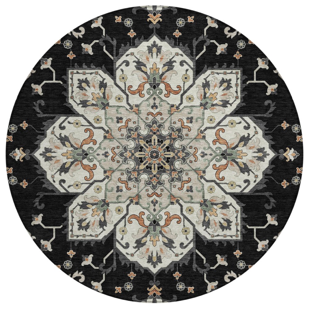 Machine Washable Indoor/Outdoor Chantille ACN2194 Black 8' x 8' Round Rug. Picture 1