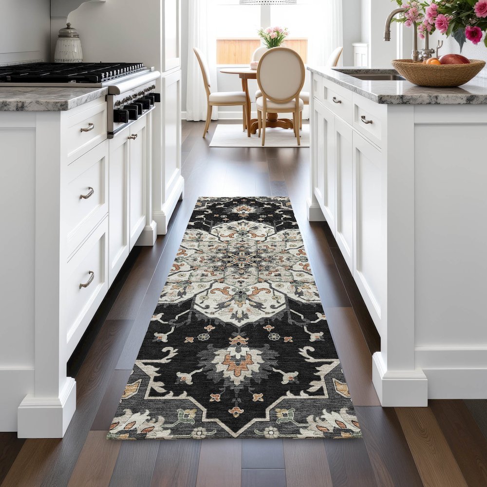 Machine Washable Indoor/Outdoor Chantille ACN2194 Black 2'3" x 7'6" Runner Rug. Picture 5