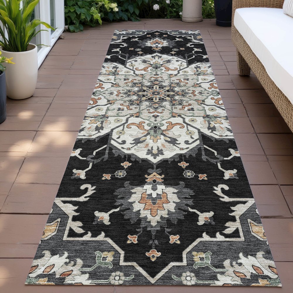 Machine Washable Indoor/Outdoor Chantille ACN2194 Black 2'3" x 7'6" Runner Rug. Picture 6