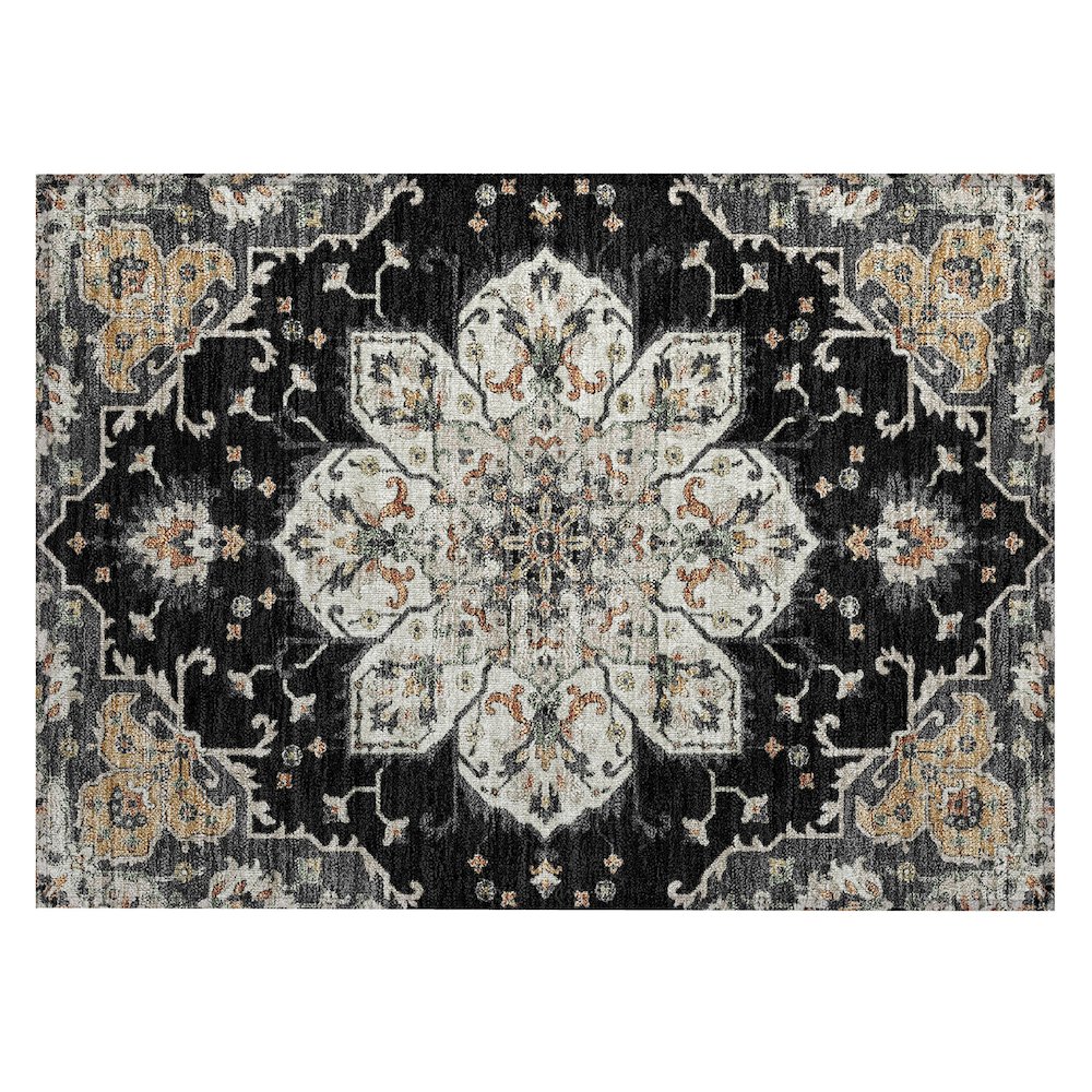 Machine Washable Indoor/Outdoor Chantille ACN2194 Black 1'8" x 2'6" Rug. Picture 1