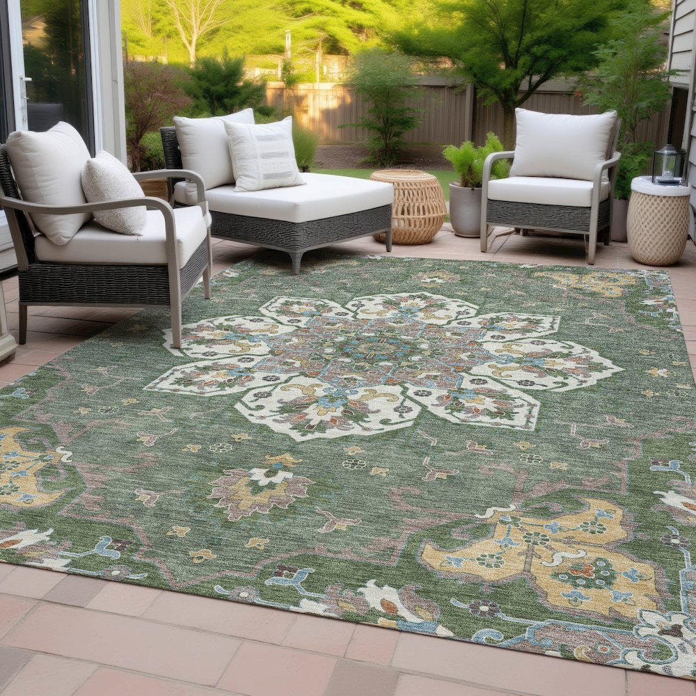Machine Washable Indoor/Outdoor Chantille ACN2194 Green 2'6" x 3'10" Rug. Picture 8