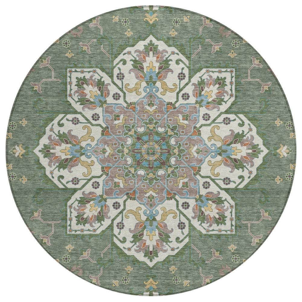 Machine Washable Indoor/Outdoor Chantille ACN2194 Green 8' x 8' Round Rug. Picture 1