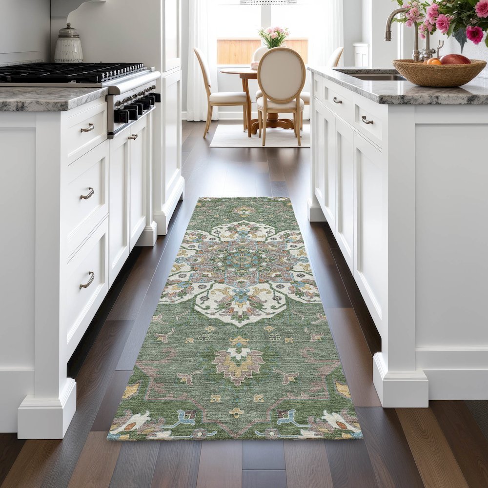 Machine Washable Indoor/Outdoor Chantille ACN2194 Green 2'3" x 7'6" Runner Rug. Picture 5