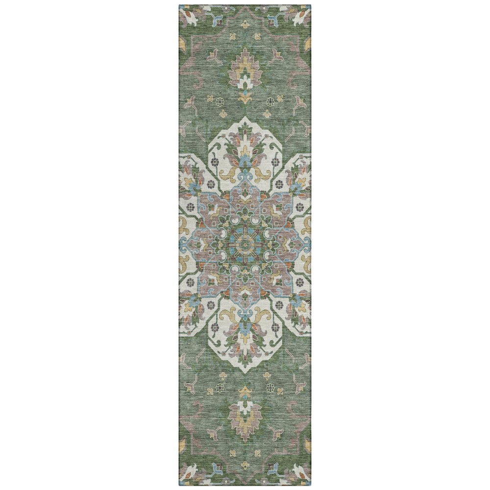 Machine Washable Indoor/Outdoor Chantille ACN2194 Green 2'3" x 7'6" Runner Rug. Picture 1