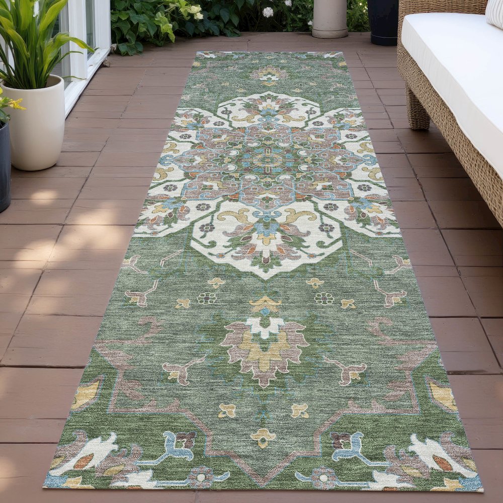 Machine Washable Indoor/Outdoor Chantille ACN2194 Green 2'3" x 7'6" Runner Rug. Picture 6
