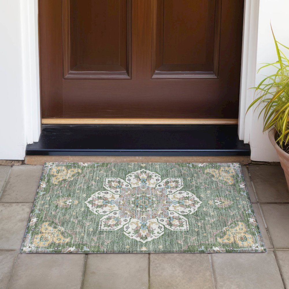 Machine Washable Indoor/Outdoor Chantille ACN2194 Green 1'8" x 2'6" Rug. Picture 6