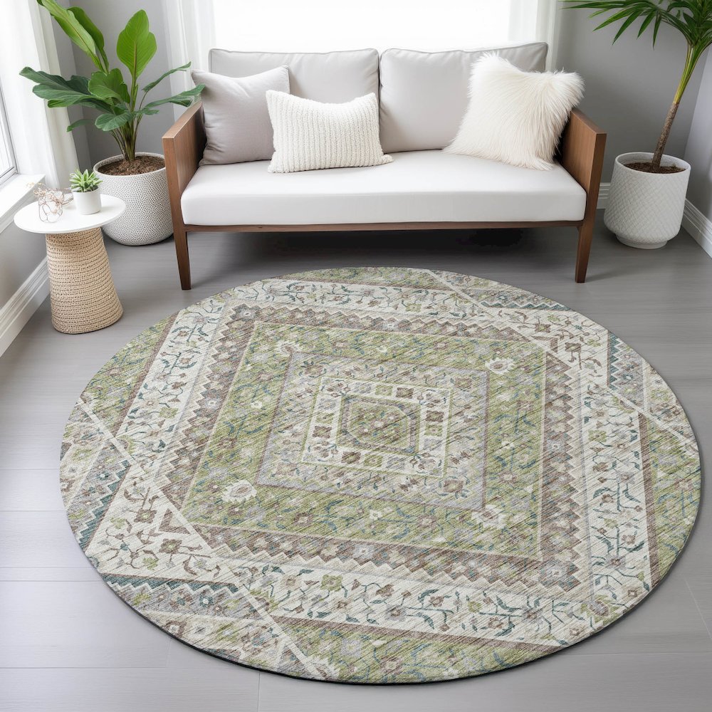 Machine Washable Indoor/Outdoor Chantille ACN2195 Aloe 8' x 8' Round Rug. Picture 5