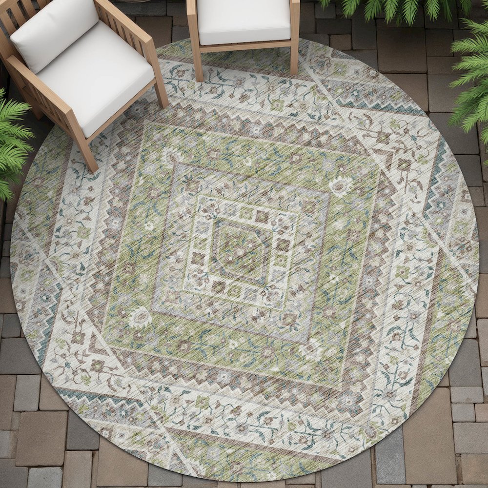 Machine Washable Indoor/Outdoor Chantille ACN2195 Aloe 8' x 8' Round Rug. Picture 6