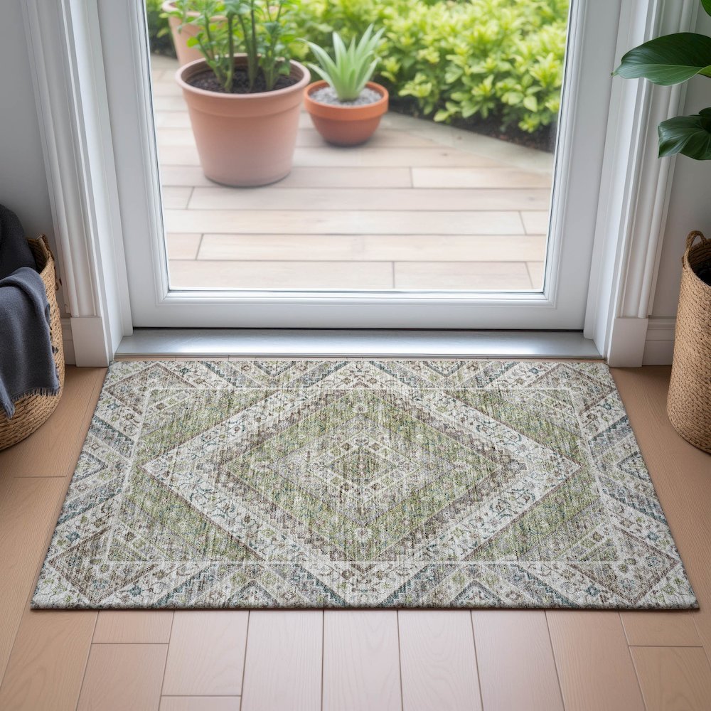 Machine Washable Indoor/Outdoor Chantille ACN2195 Aloe 1'8" x 2'6" Rug. Picture 5