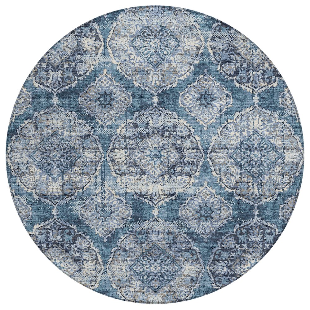 Machine Washable Indoor/Outdoor Chantille ACN2196 Denim 8' x 8' Round Rug. Picture 1