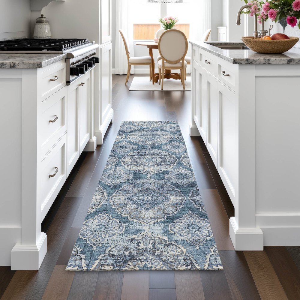 Machine Washable Indoor/Outdoor Chantille ACN2196 Denim 2'3" x 7'6" Runner Rug. Picture 5
