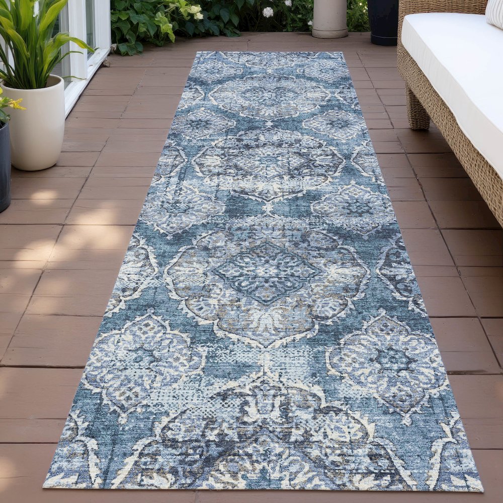 Machine Washable Indoor/Outdoor Chantille ACN2196 Denim 2'3" x 7'6" Runner Rug. Picture 6