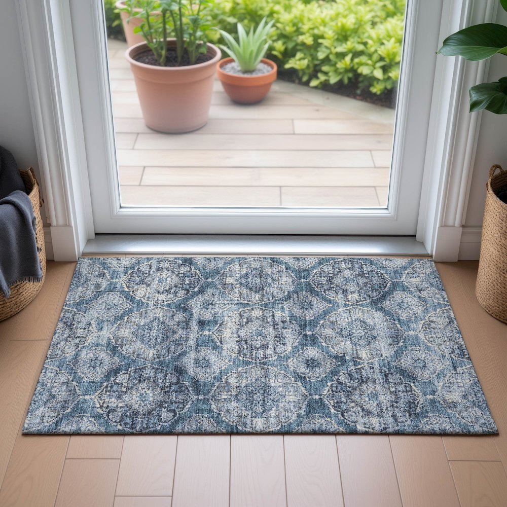Machine Washable Indoor/Outdoor Chantille ACN2196 Denim 1'8" x 2'6" Rug. Picture 5