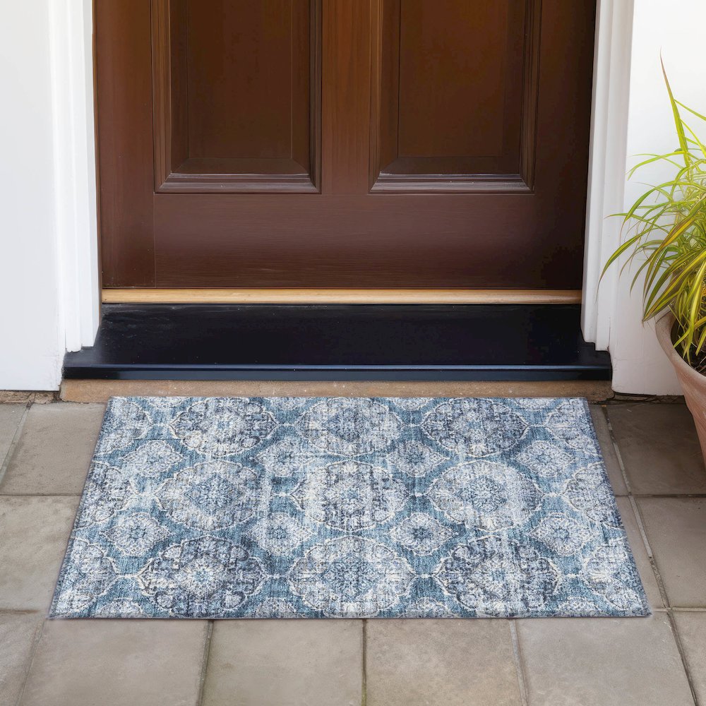 Machine Washable Indoor/Outdoor Chantille ACN2196 Denim 1'8" x 2'6" Rug. Picture 6